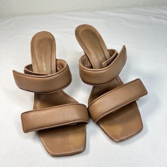 Gia Borghini Pernille Teisbaek Two-Band Puffy Slide Sandals Tan Leather 39.5 - Picture 11 of 16